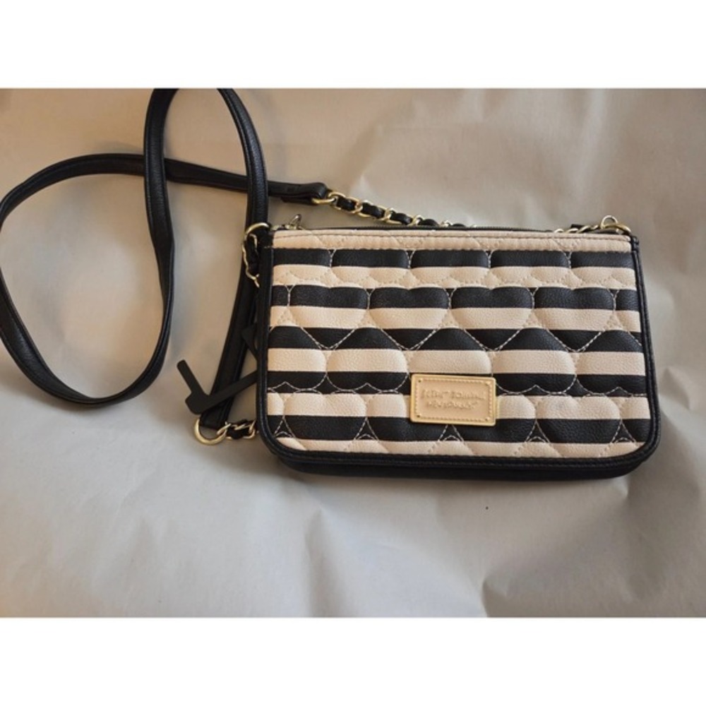 Betsy Johnson Quilted‎ Heart Black/White Crossbody Purse